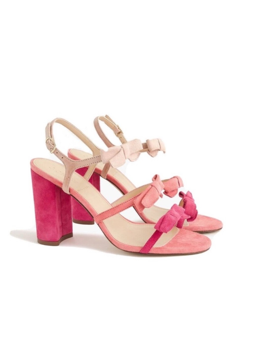 J. Crew Pink Suede Heels- Stella Colorblock Bow Sandals Made in Italy Size 9.5